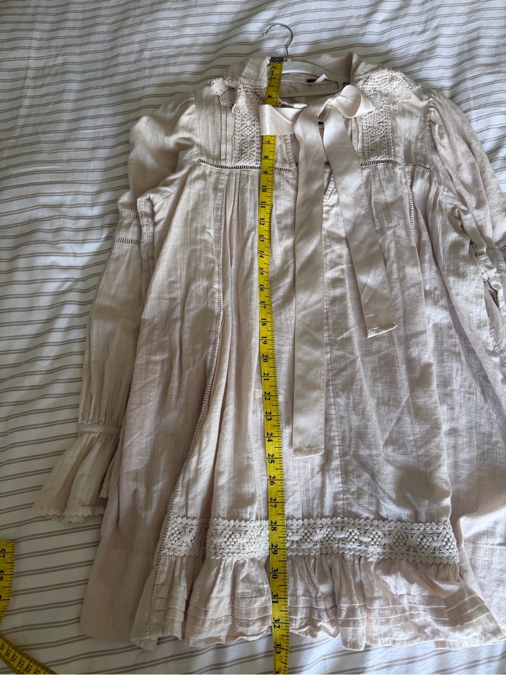 Free People Cream Lace-Trim Boho Mini Dress/Tunic - Picture 6 of 9